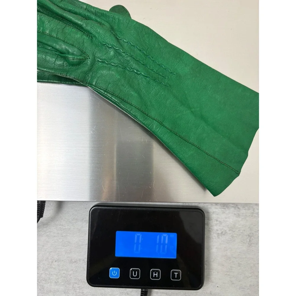 Vintage Emerald Green Leather Gloves Women's Long Wrist Driving Opera Mod Retro